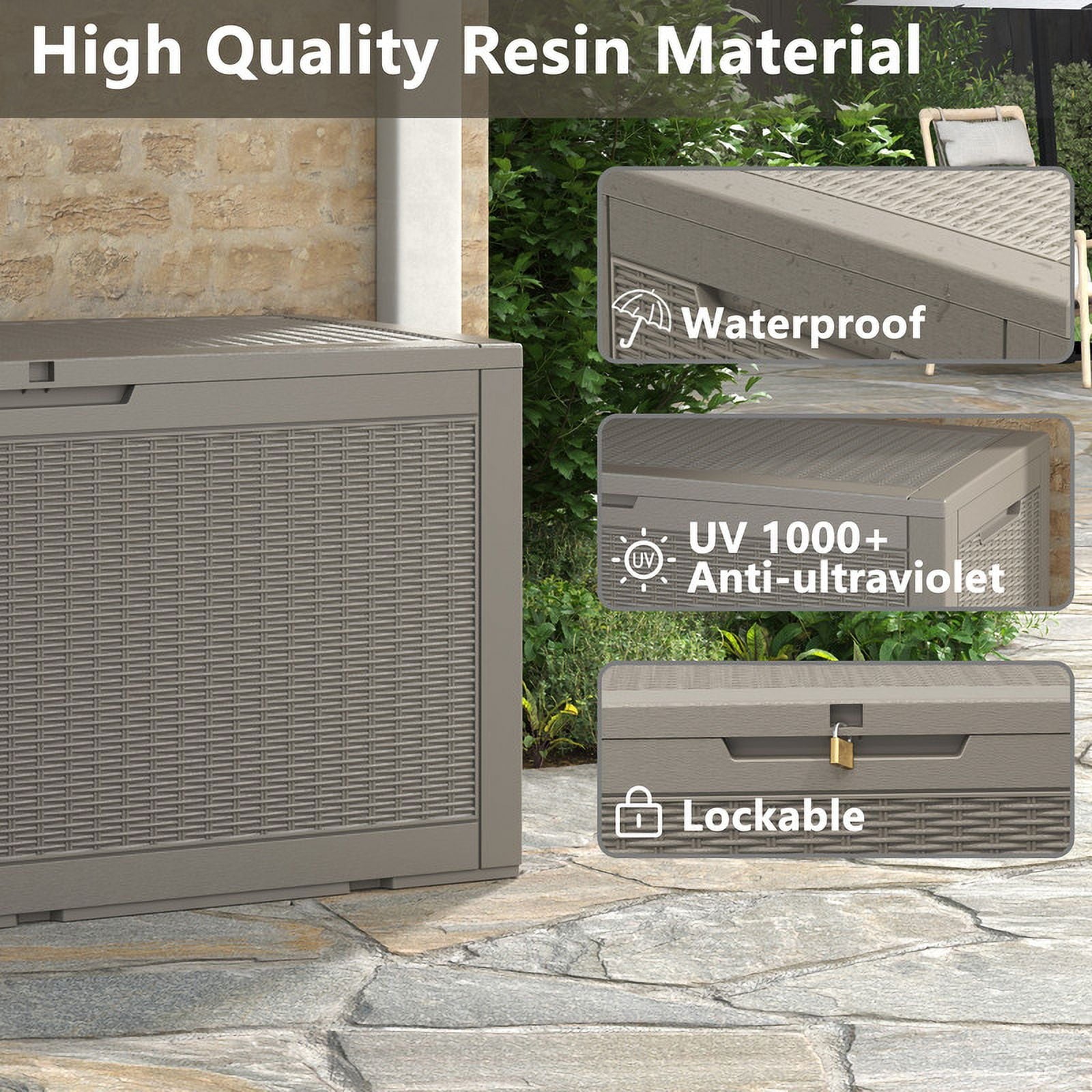 Bifanuo 100 Gallon Resin Deck Box, Lockable Outdoor Storage Container, Water Resistant for Patio Cushions