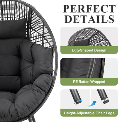 RADIATA Oversized Patio Egg Chair with Footrest, Dark Gray Rattan Outdoor Lounge Chair with Cushion