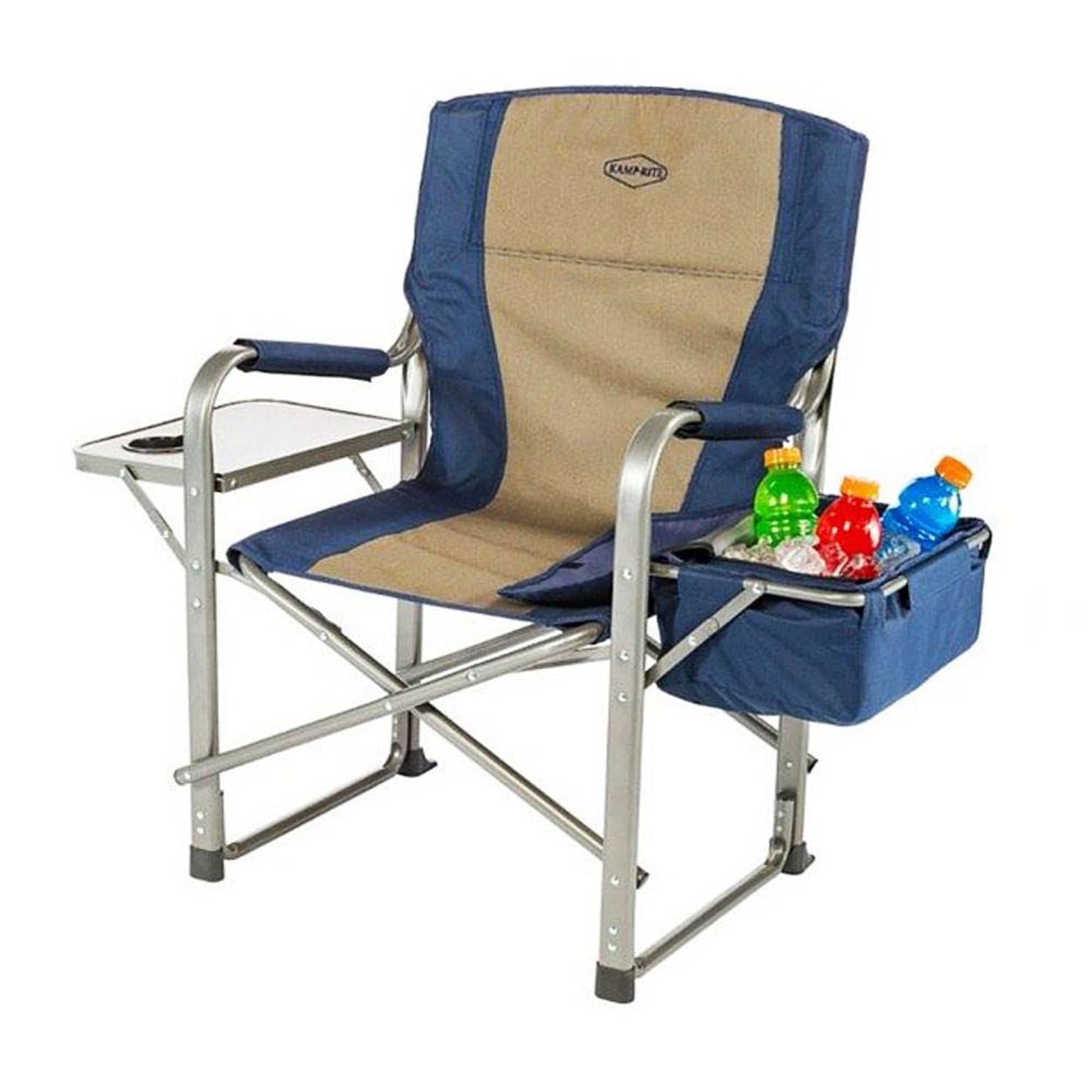 Kamp-Rite Portable Director's Chair w/Cooler, Cup Holder, & Table, Navy/Tan