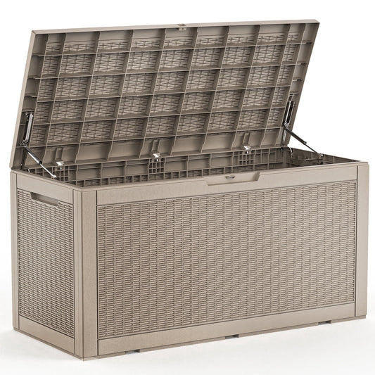 fazzn 100 Gallon Resin Deck Box Outdoor Indoor Waterproof Storage Box for Patio Furniture Pool Accessories Storage for Cushion Garden Tools (Grey pattern)