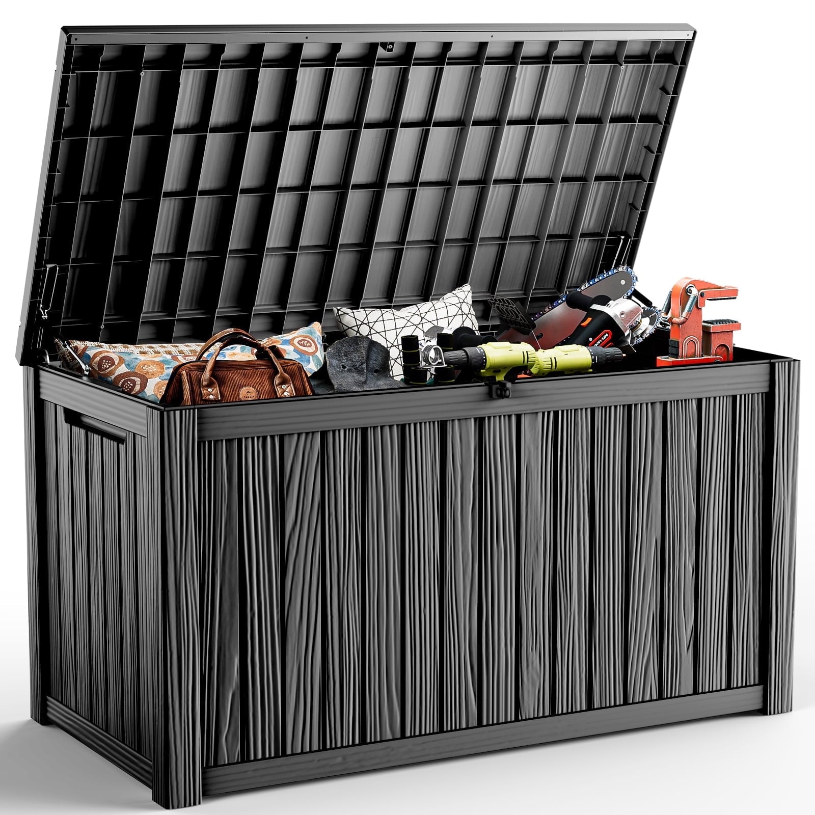 fazzn 180 Gallon Resin Deck Box Waterproof Outdoor Storage Box for Patio Furniture Pool Accessories Indoor Storage for Cushion Garden Tools (Black)