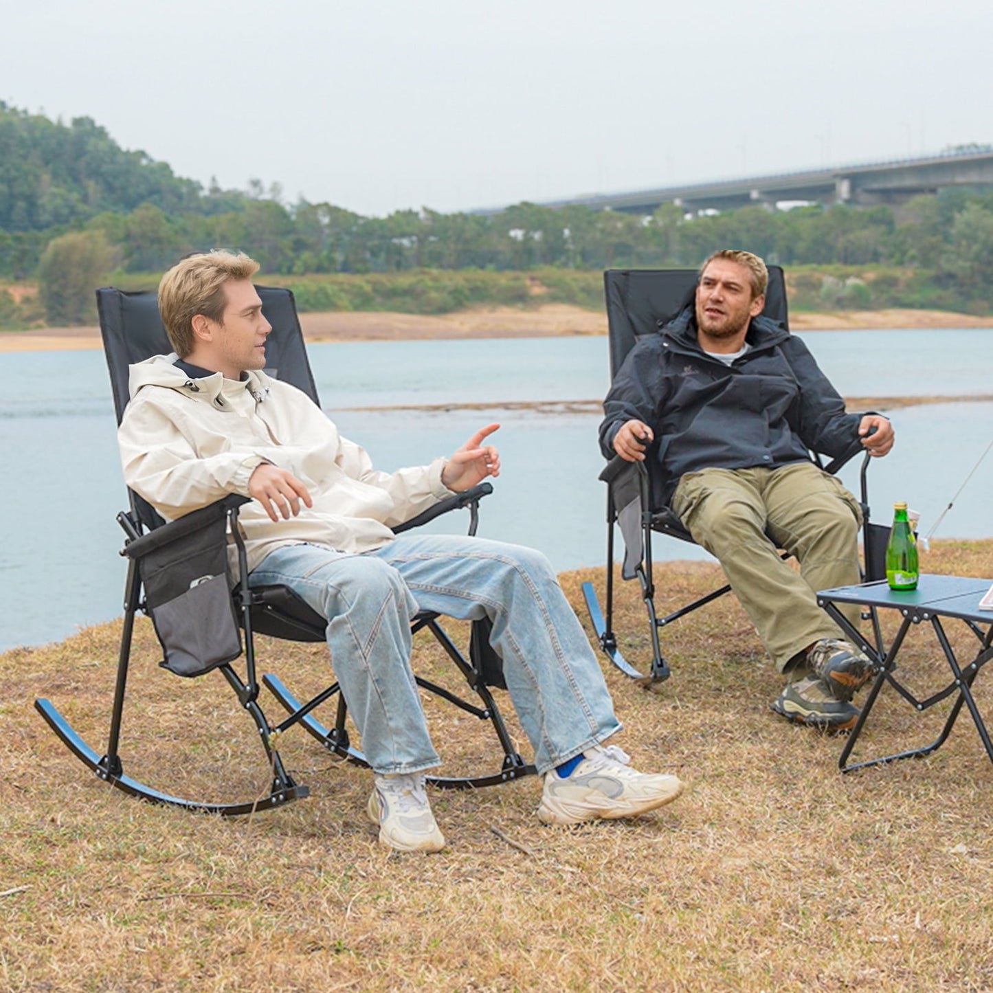 SUNSPIRE Folding Rocking Camping Chair 2-Pack, Heavy Duty Padded Rocker with High Back Hard Armrests for Outdoor Patio Garden