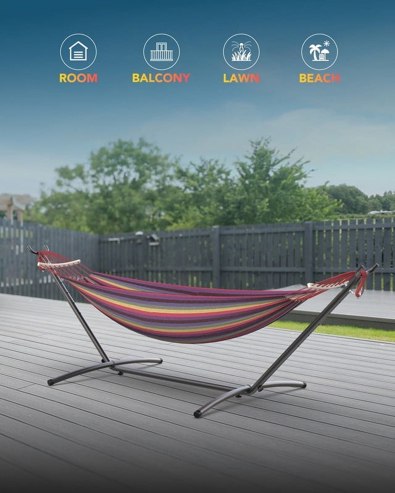 KEESTP Comfortable 2 Person Hammock with Stand, Portable Detachable Brazilian Hammock, 450lb Capacity - Tropical