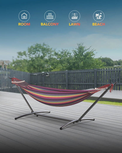 KEESTP Comfortable 2 Person Hammock with Stand, Portable Detachable Brazilian Hammock, 450lb Capacity - Tropical