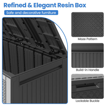 Seizeen 90GAL Outdoor Storage Box on clearance, Resin Deck Box Maze Pattern, Patio Toy Storage Furniture for Garden, MAX 485LBS Weight Storag Bench Table for Porch, Gray