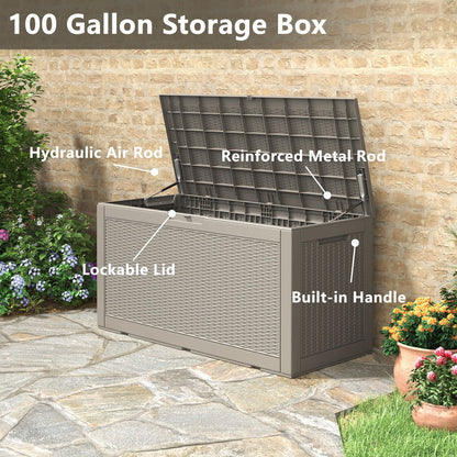 Bifanuo 100 Gallon Resin Deck Box, Lockable Outdoor Storage Container, Water Resistant for Patio Cushions