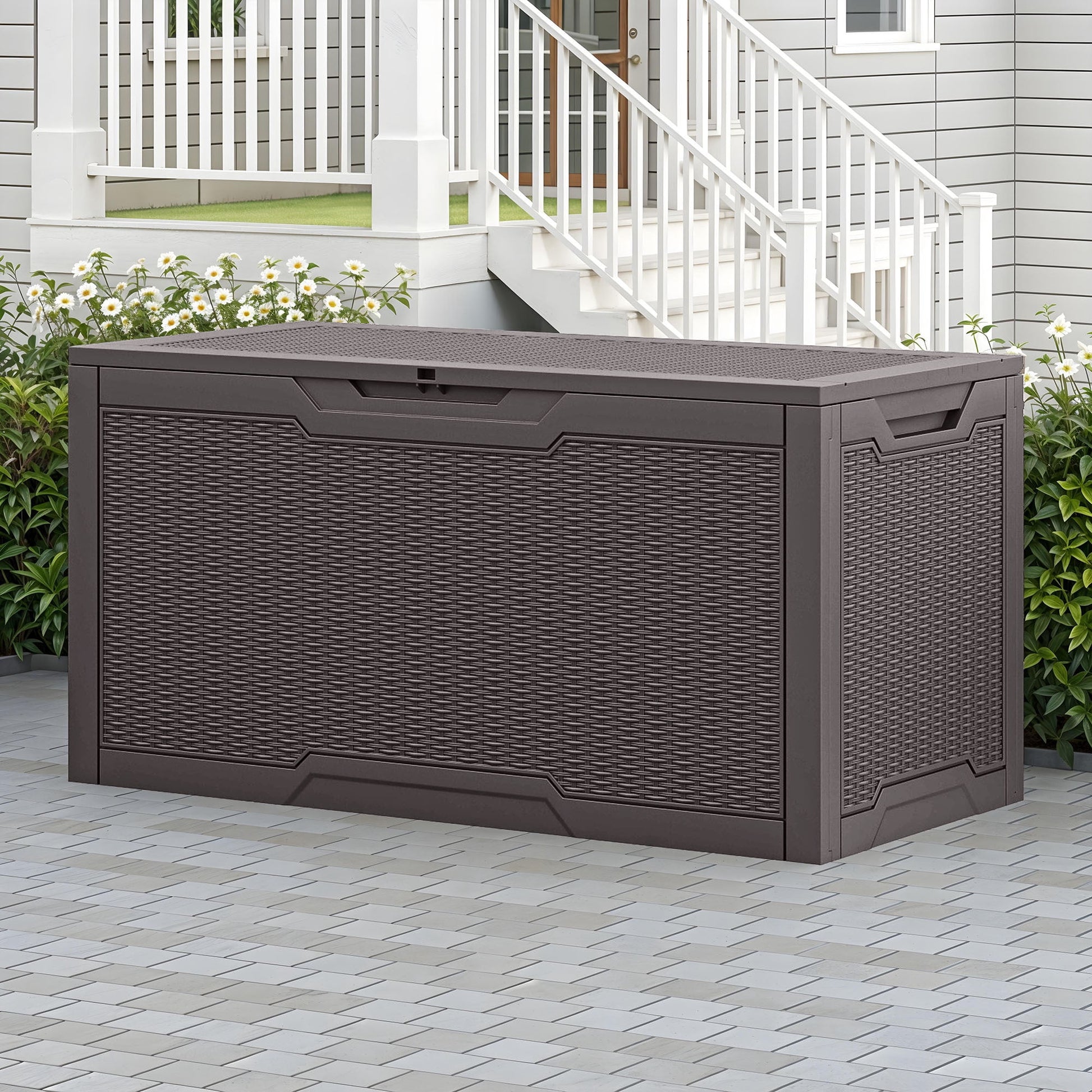 Uforic Lockable 100 Gallon Resin Deck Box, Heavy-Duty Weather Resistant Outdoor Storage Chest, Versatile Storage Solution for Patio Accessories and Daily Essentials, Dark Brown