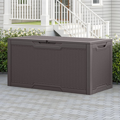 Uforic Lockable 100 Gallon Resin Deck Box, Heavy-Duty Weather Resistant Outdoor Storage Chest, Versatile Storage Solution for Patio Accessories and Daily Essentials, Dark Brown