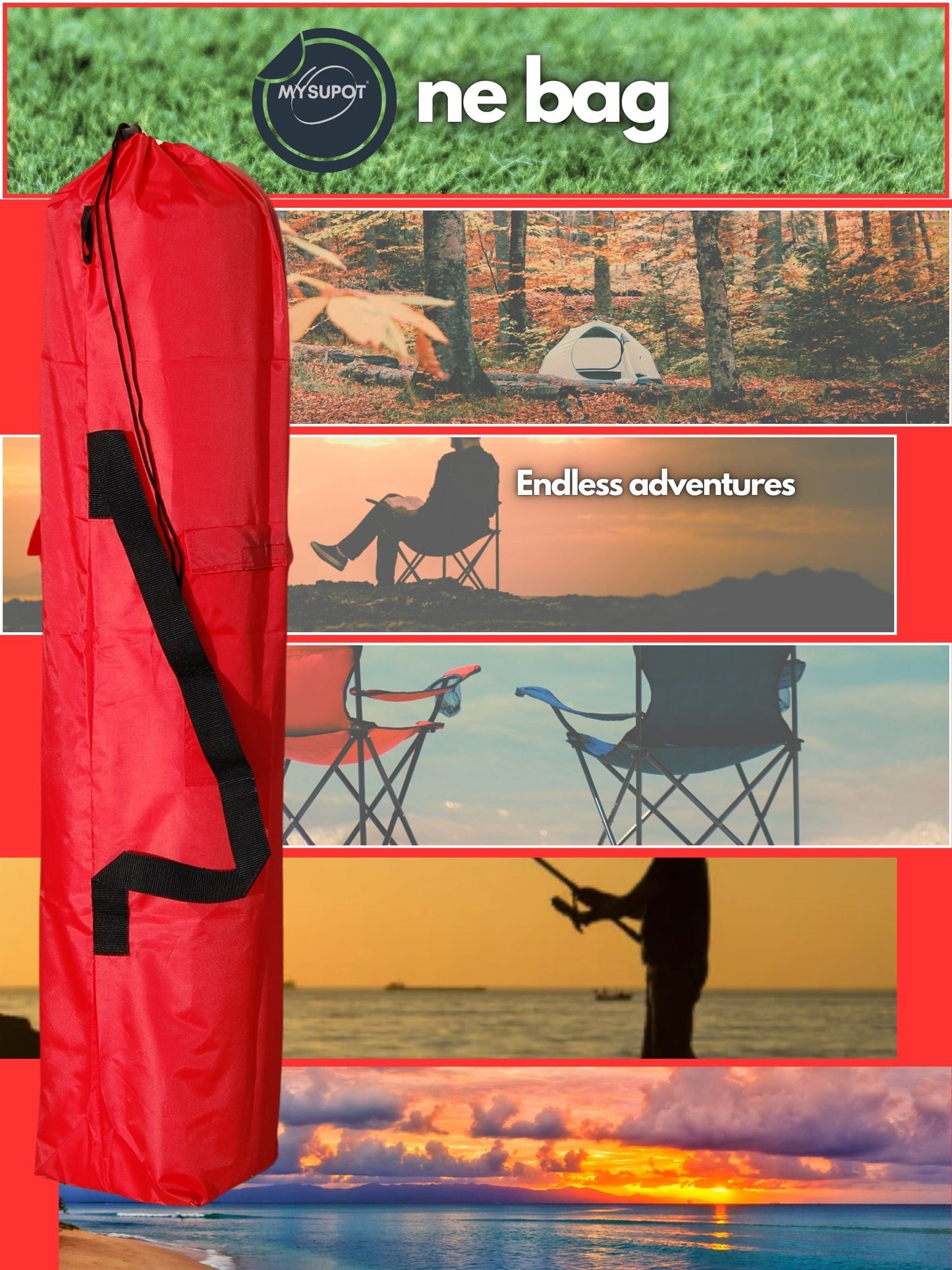 Camping Chair Bag. Bag for Beach, Portable, Foldable, Outdoor Chair Bag - 40"x7"x7" Red