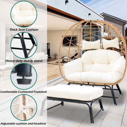 FKS LIFE 2 Person Egg Chair With Ottoman Cushion Large Egg Basket Chair With Footrest For Outdoor Indoor Patio Balcony Garden