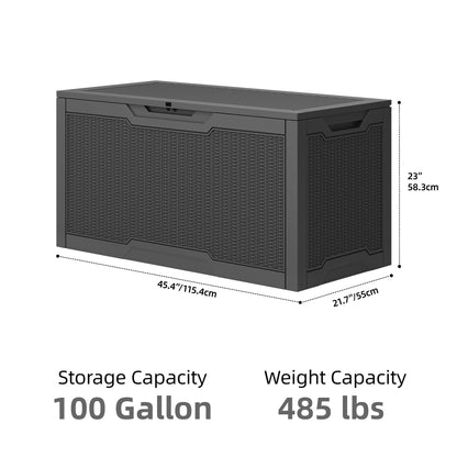 Uforic 100 Gallon Large Resin Deck Box, Waterproof Lockable Outdoor Storage Container for Patio Garden, Black