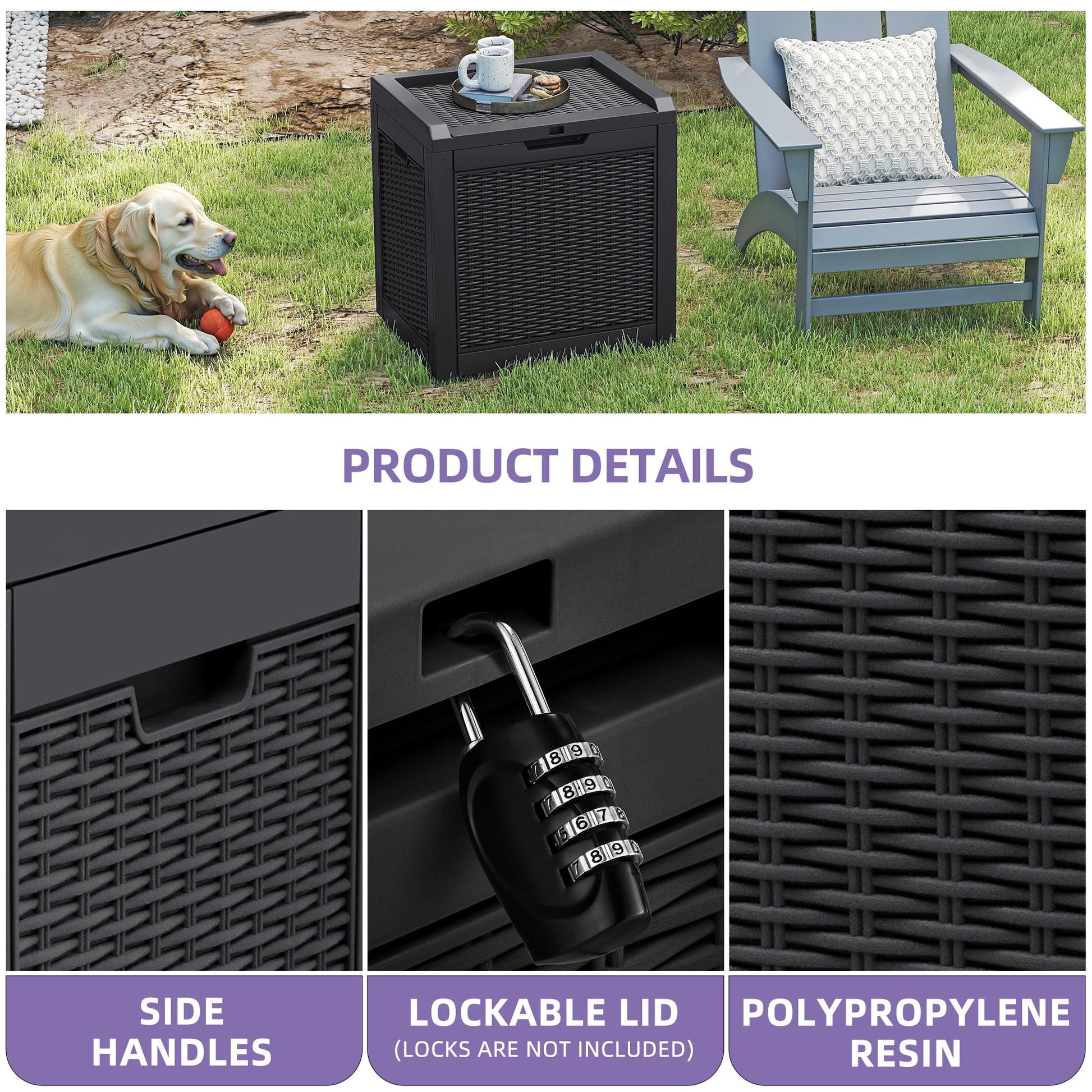 Dextrus 32 Gallon Resin Deck Box, Water Resistant Outdoor Storage Container, Lockable Multipurpose Organizer for Patio Cushions, Garden Tools & Indoor Outdoor Daily Supplies, Black
